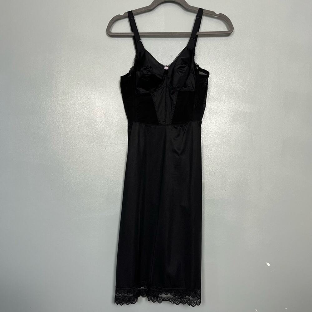 Vintage 1960s Charmode Corseted Slip Bustier Nylon Vixen Pin Up Black 34B